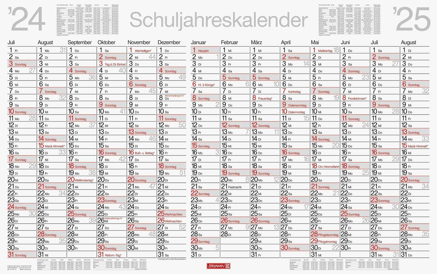 Cover: 4061947131505 | Schuljahreskalender abwischbar (2024/2025), 1 Seite = 14 Monate | Buch