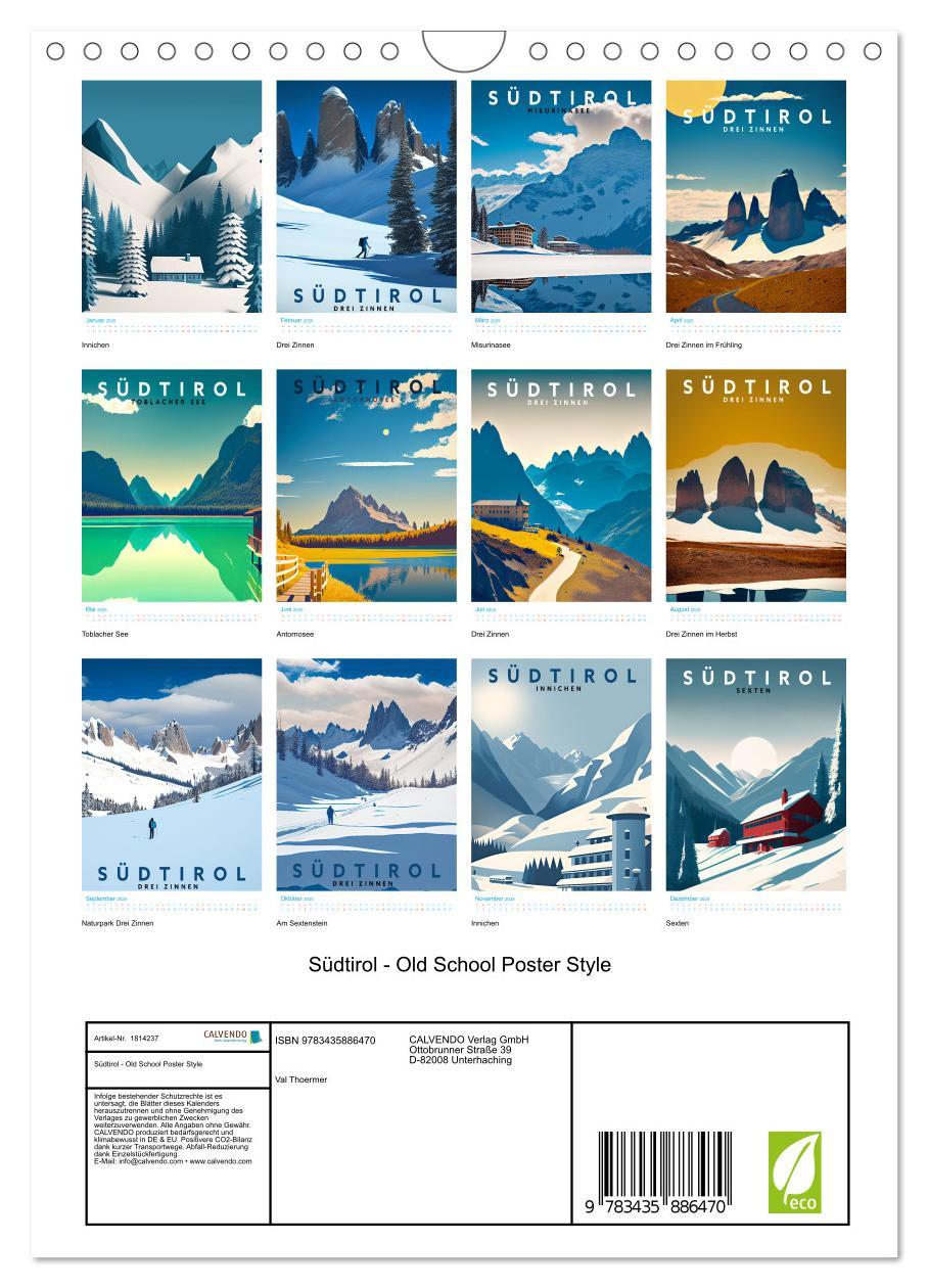 Bild: 9783435886470 | Südtirol - Old School Poster Style (Wandkalender 2025 DIN A4 hoch),...