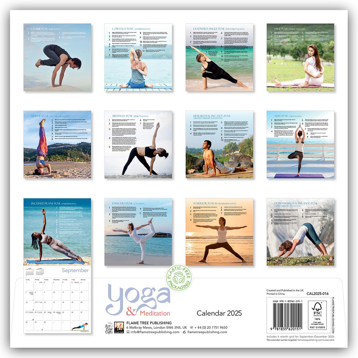 Rückseite: 9781835620151 | Yoga &amp; Meditation 2025 | Tree Flame | Kalender | 14 S. | Englisch