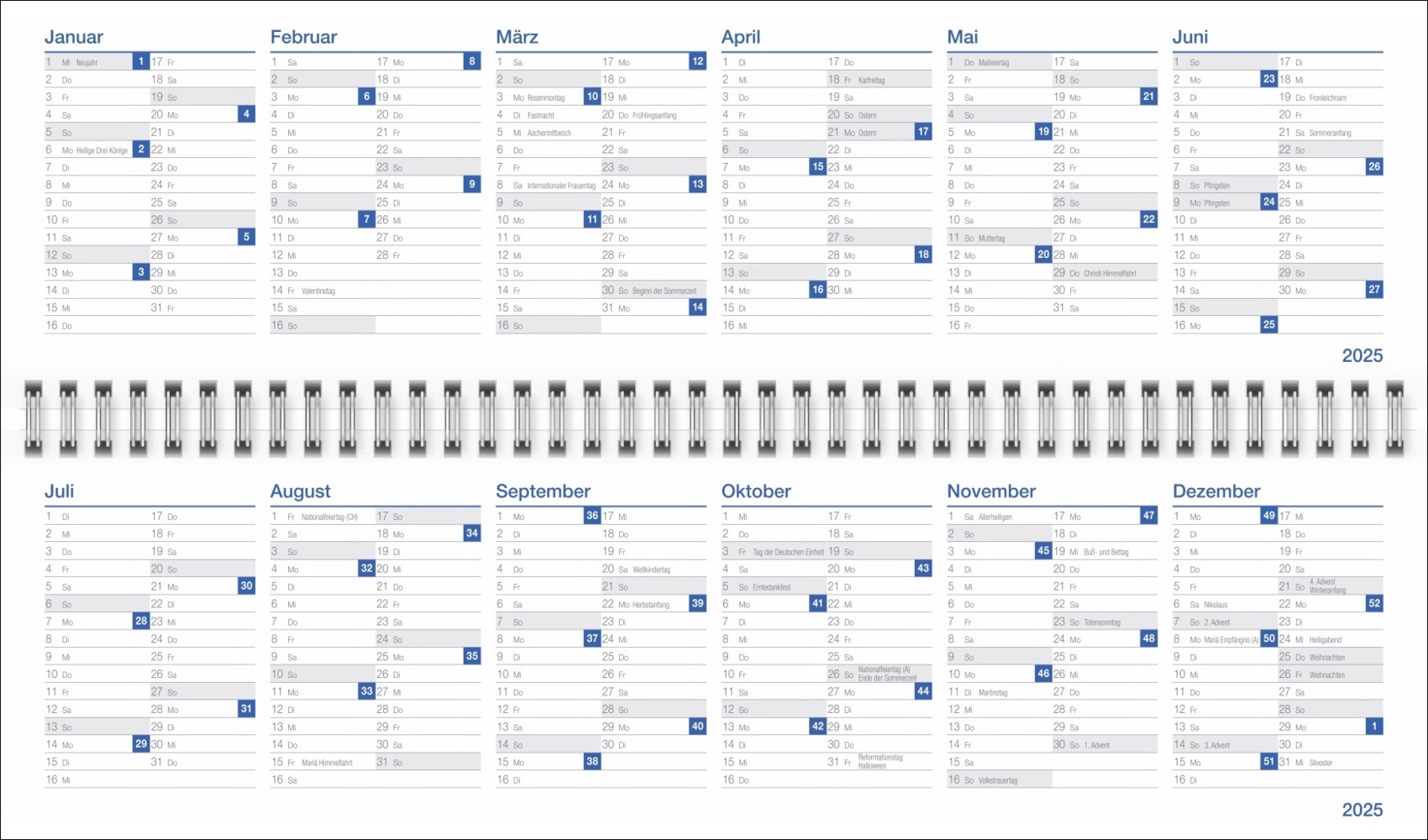 Bild: 9783756406494 | Wochenquerplaner, anthrazit 2025 | Kalender | Spiralbindung | 128 S.