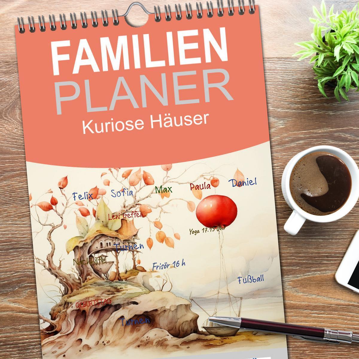 Bild: 9783457133828 | Familienplaner 2025 - Kuriose Häuser mit 5 Spalten (Wandkalender,...