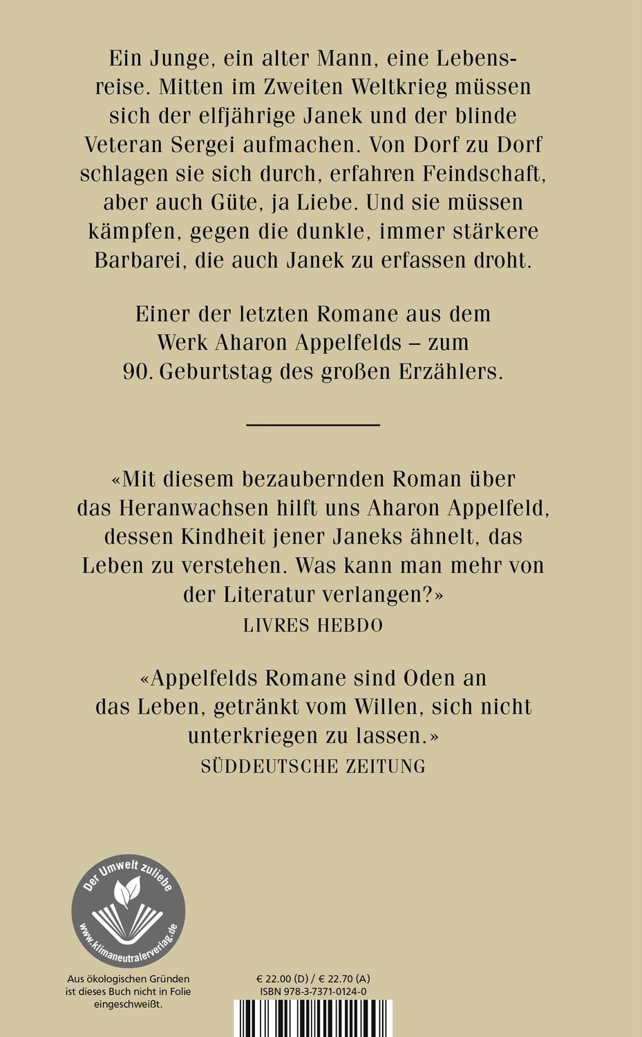 Rückseite: 9783737101240 | Sommernächte | Aharon Appelfeld | Buch | Deutsch | 2022