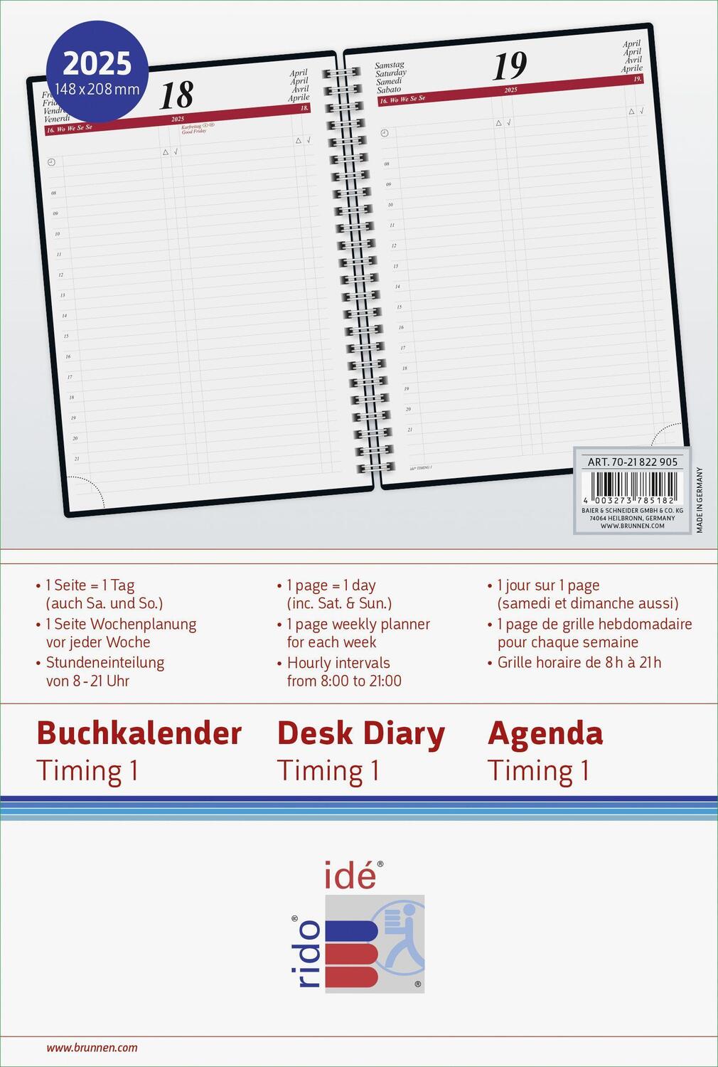 Bild: 4003273785182 | rido/idé 7021822905 Buchkalender Modell Timing 1 (2025) 1 Seite = 1...