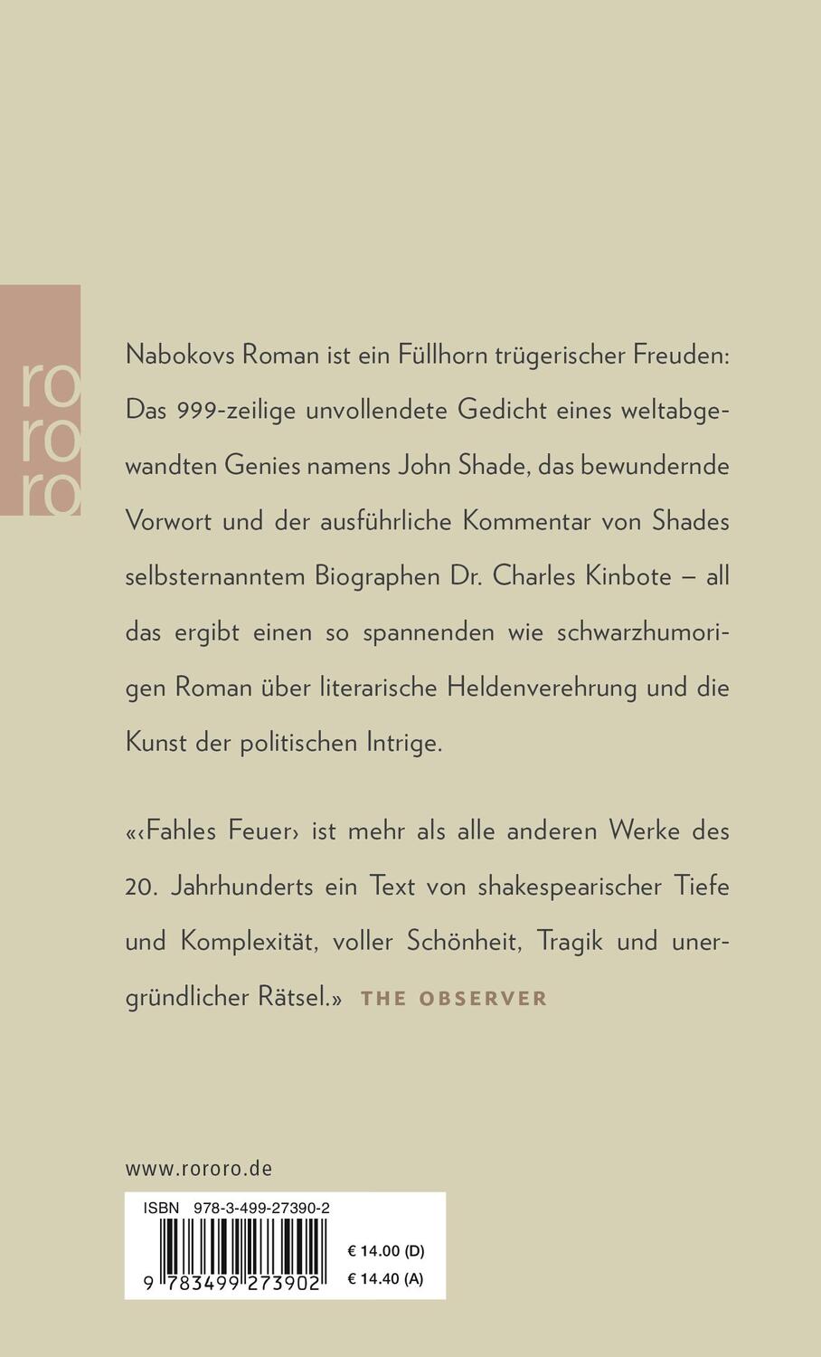 Rückseite: 9783499273902 | Fahles Feuer | Vladimir Nabokov | Taschenbuch | Deutsch | 2018