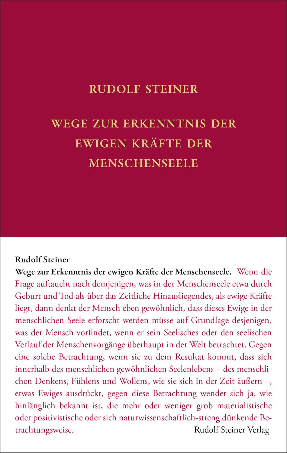 Cover: 9783727407055 | Wege zur Erkenntnis der ewigen Kräfte der Menschenseele | Steiner