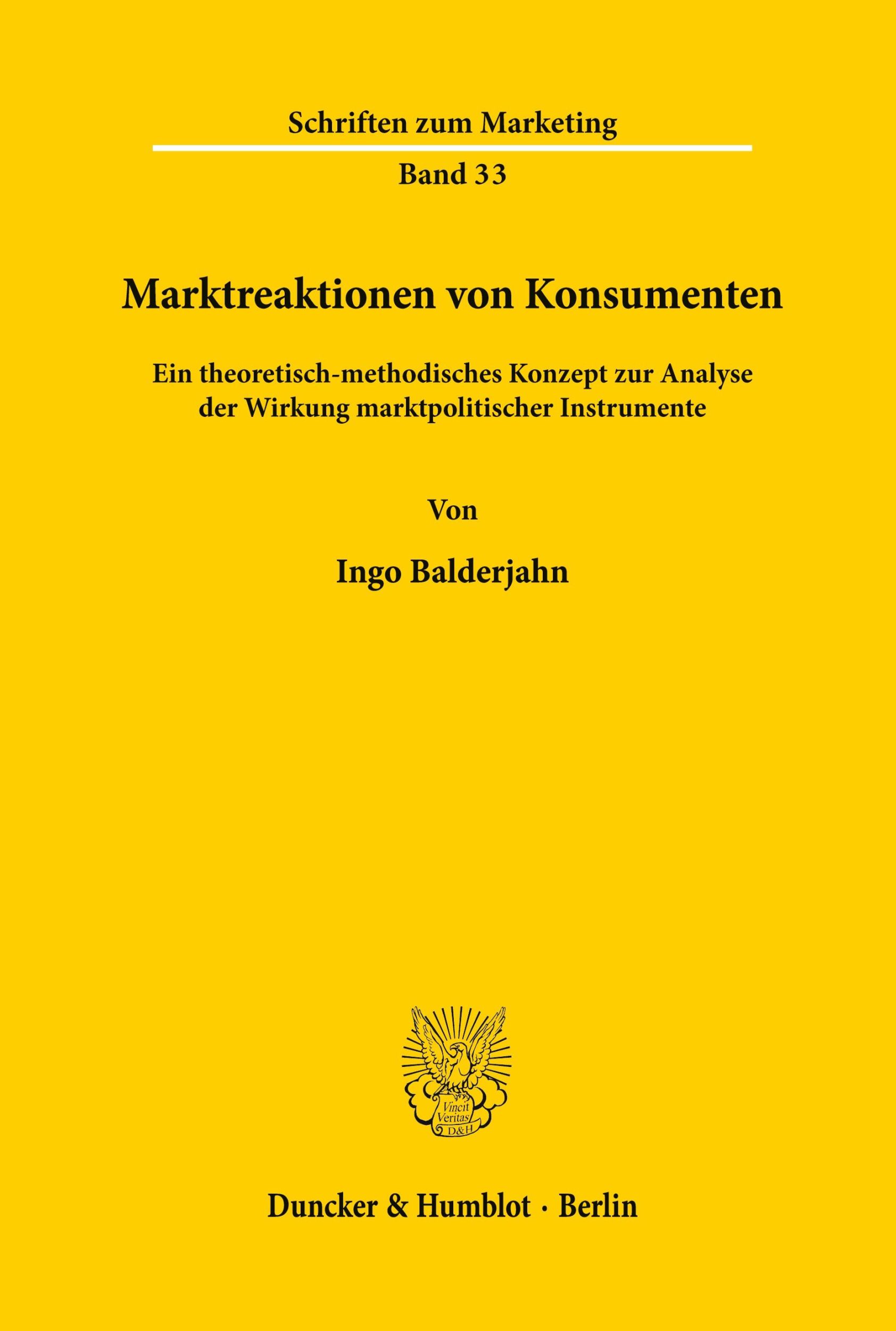 Cover: 9783428076499 | Marktreaktionen von Konsumenten. | Ingo Balderjahn | Taschenbuch