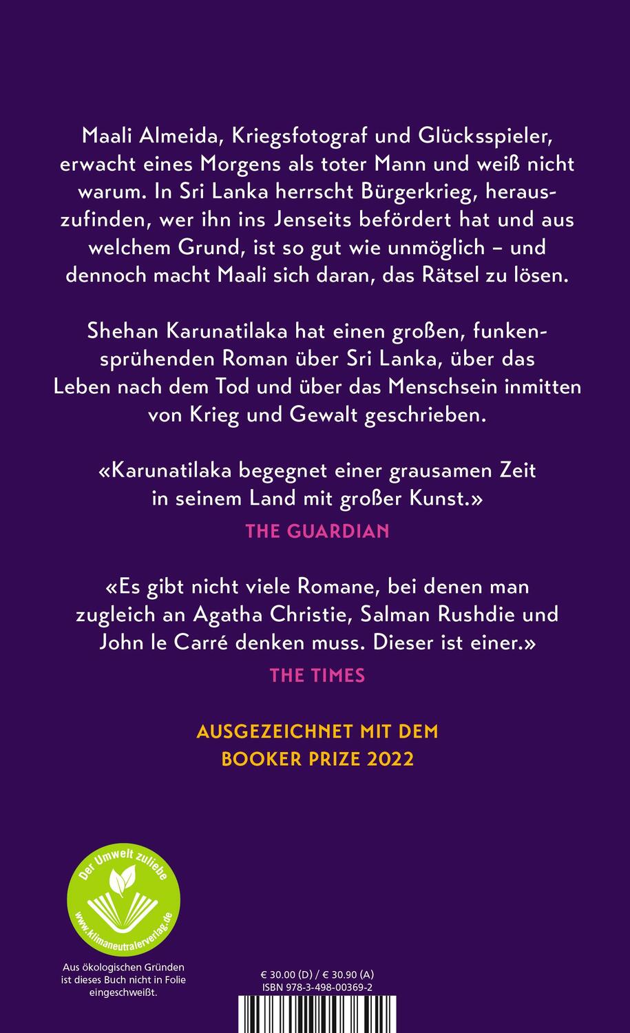 Rückseite: 9783498003692 | Die sieben Monde des Maali Almeida | Shehan Karunatilaka | Buch | 2023