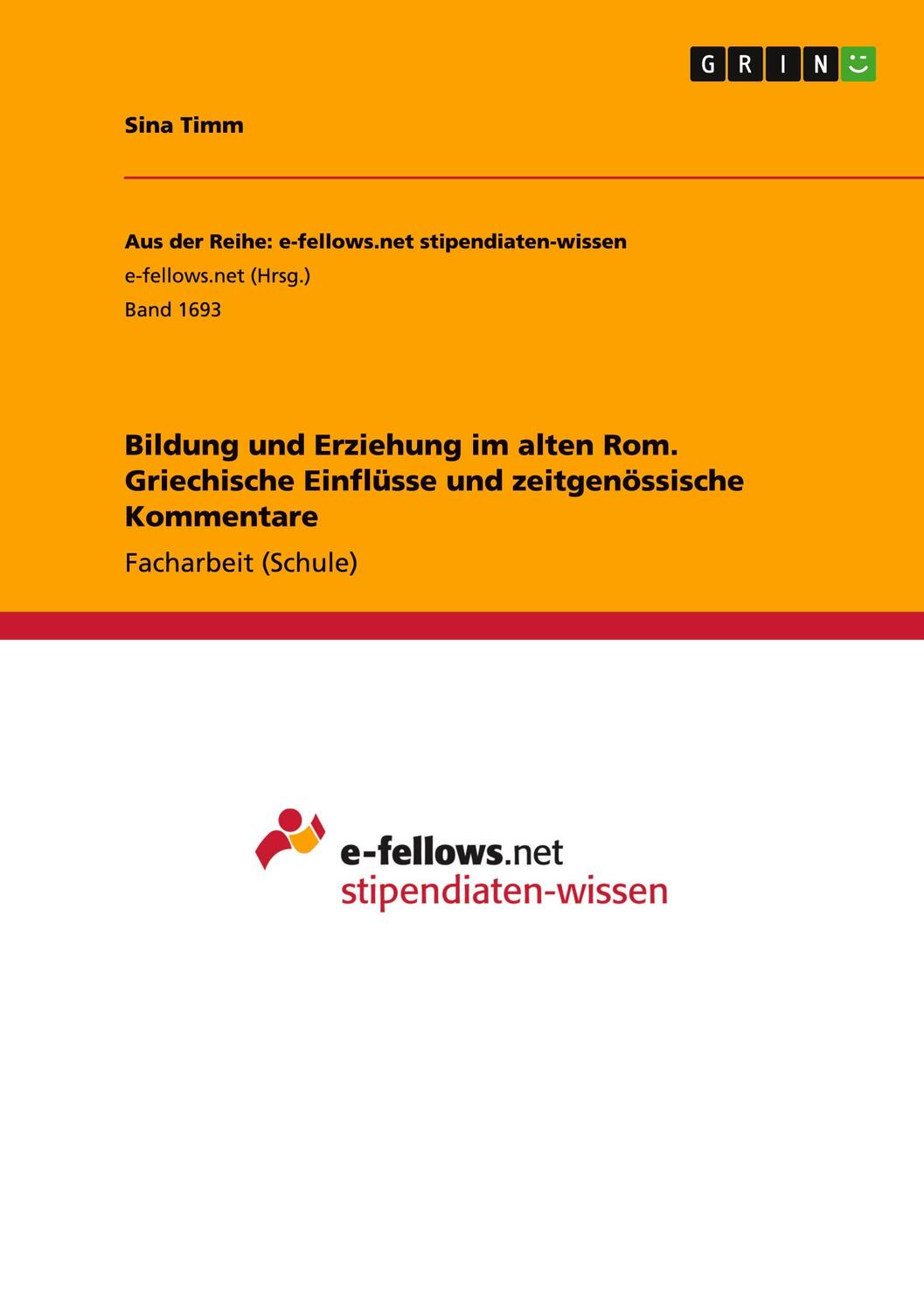 Cover: 9783668130081 | Bildung und Erziehung im alten Rom. Griechische Einflüsse und...