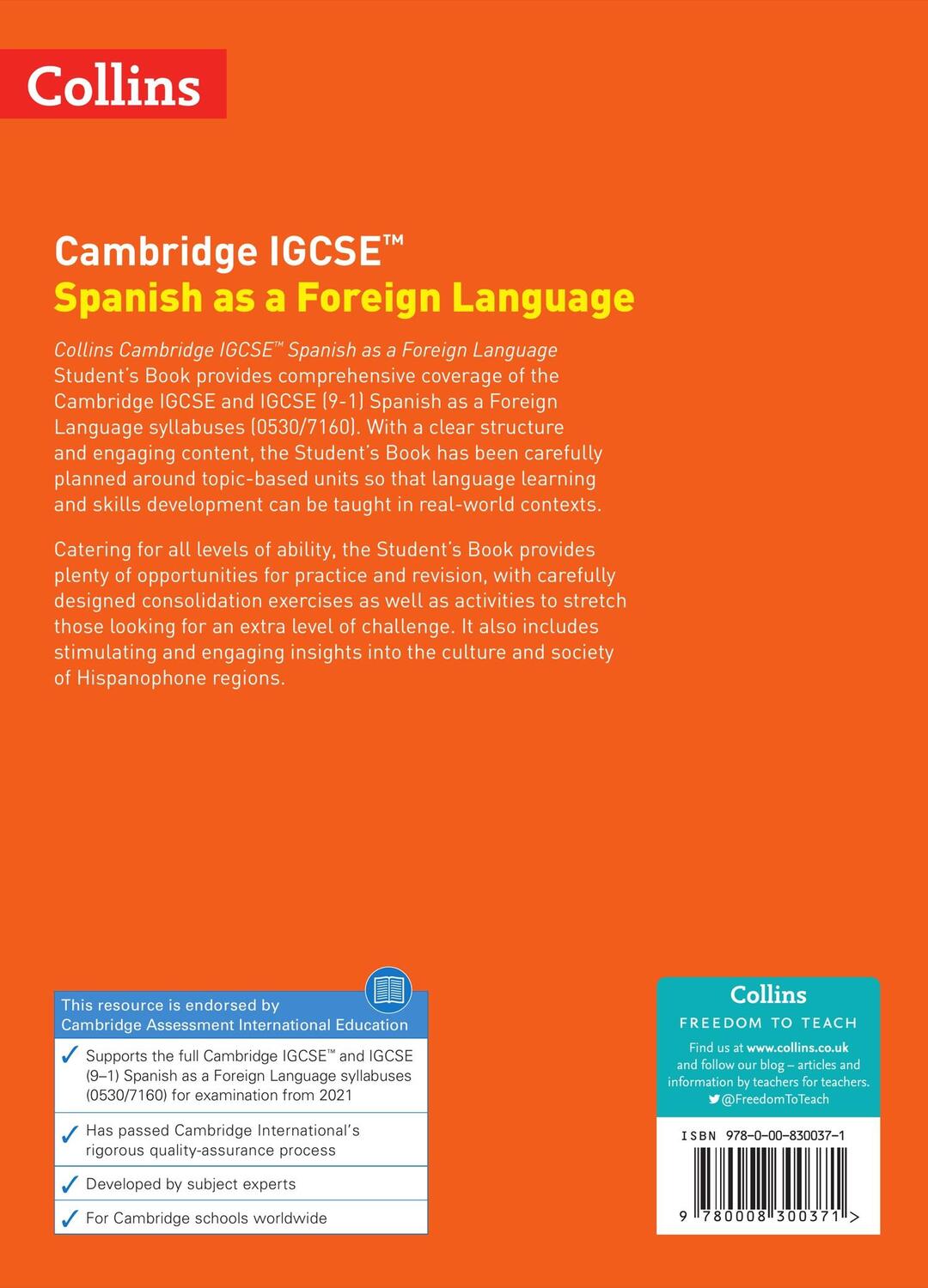 Rückseite: 9780008300371 | Cambridge IGCSE(TM) Spanish Student's Book | Ana Kolkowska (u. a.)