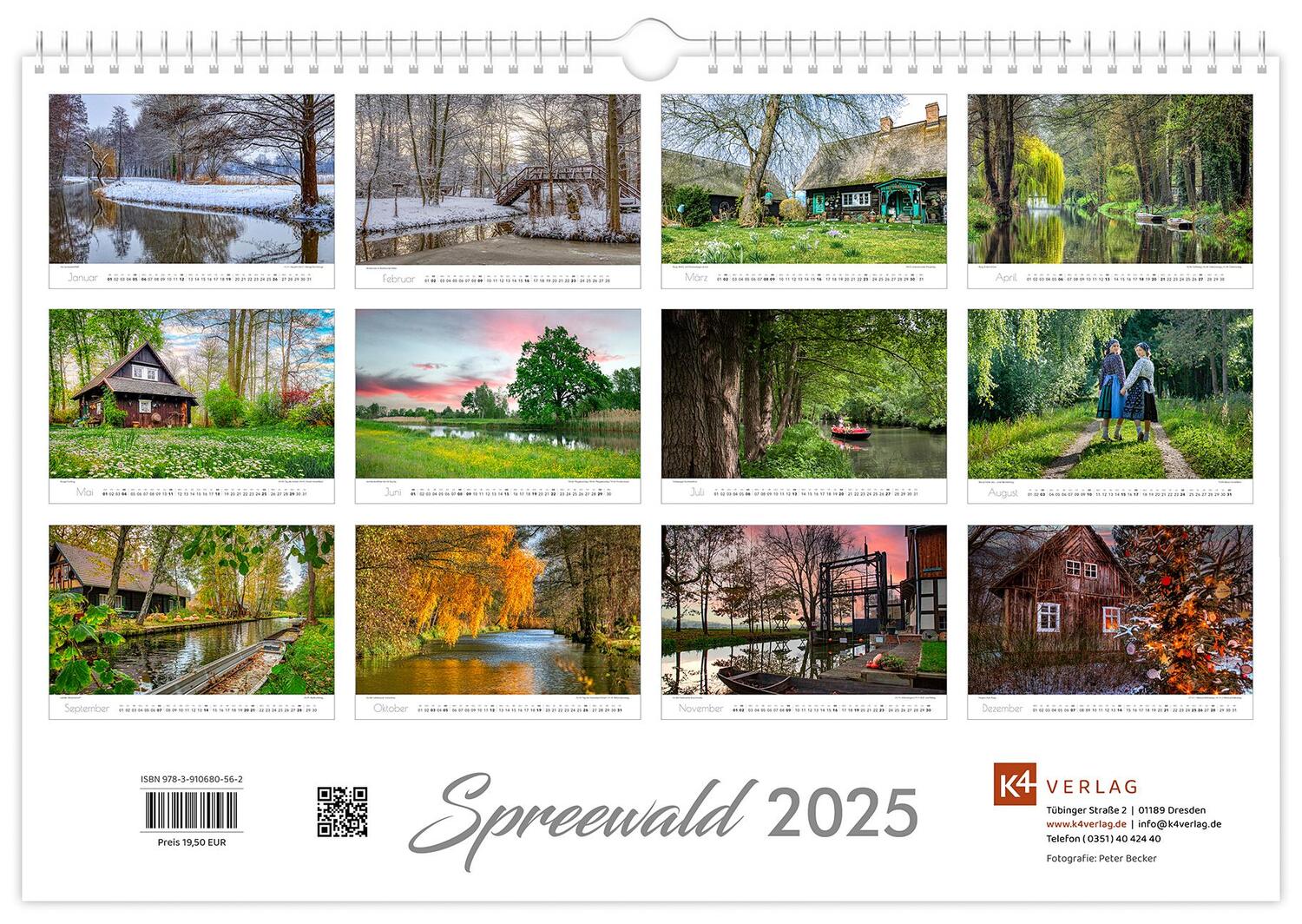 Bild: 9783910680562 | Kalender Spreewald 2025 | Peter Becker 45 x 30 cm weißes Kalendarium