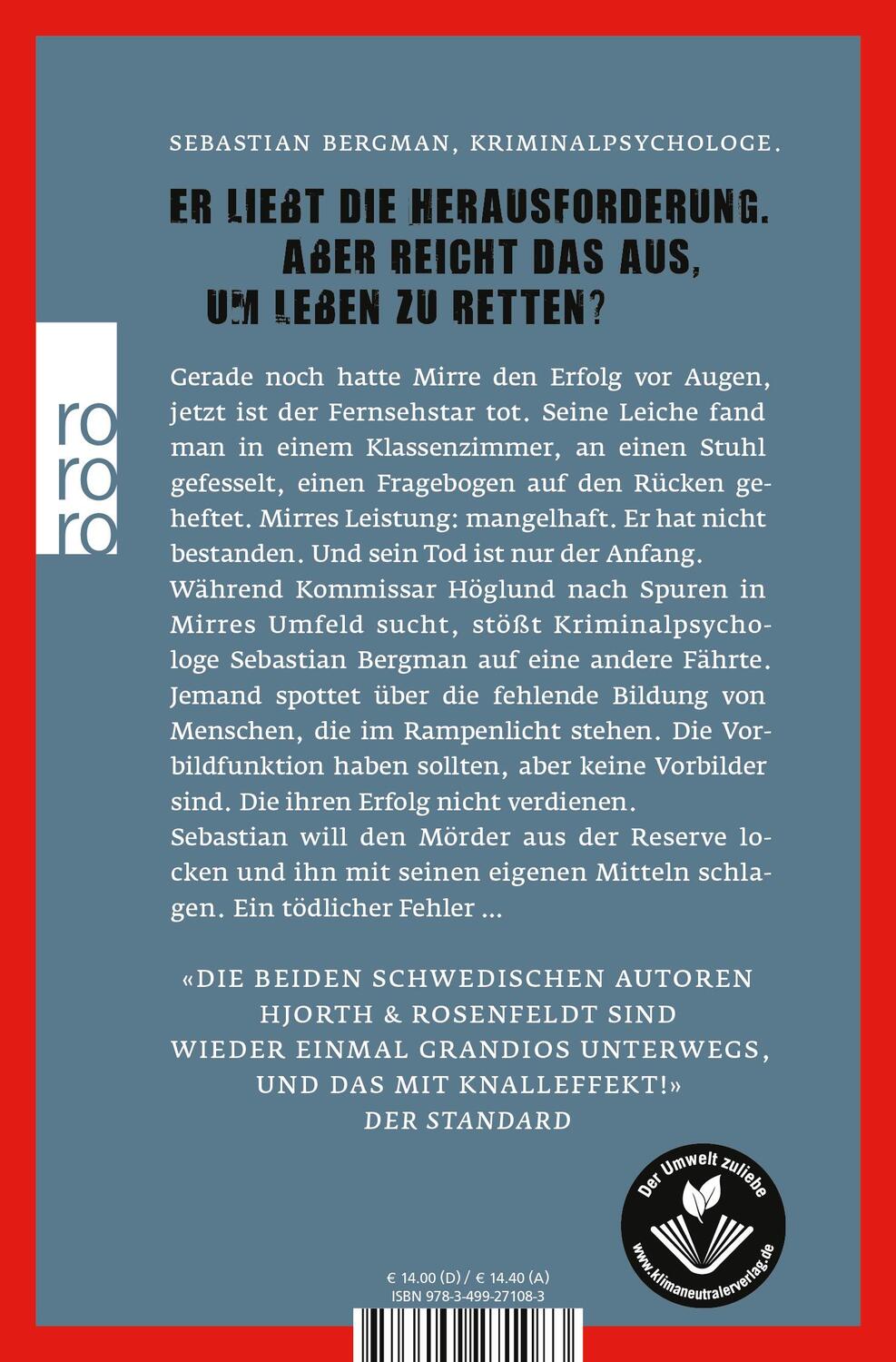 Rückseite: 9783499271083 | Die Menschen, die es nicht verdienen | Ein Fall für Sebastian Bergman