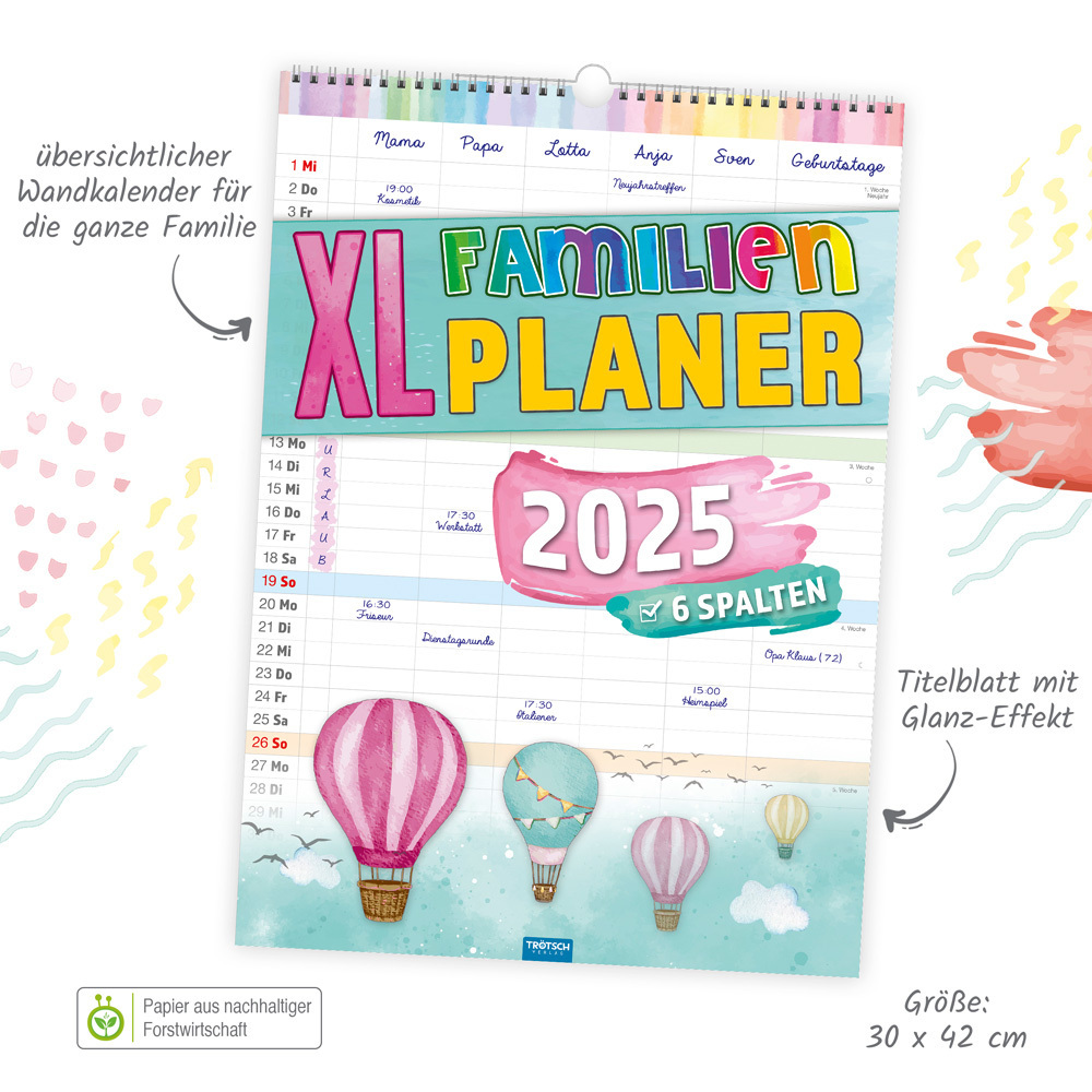 Bild: 9783988022301 | Trötsch Großbildkalender XL Familenplaner 2025 mit 6 Spalten | 24 S.