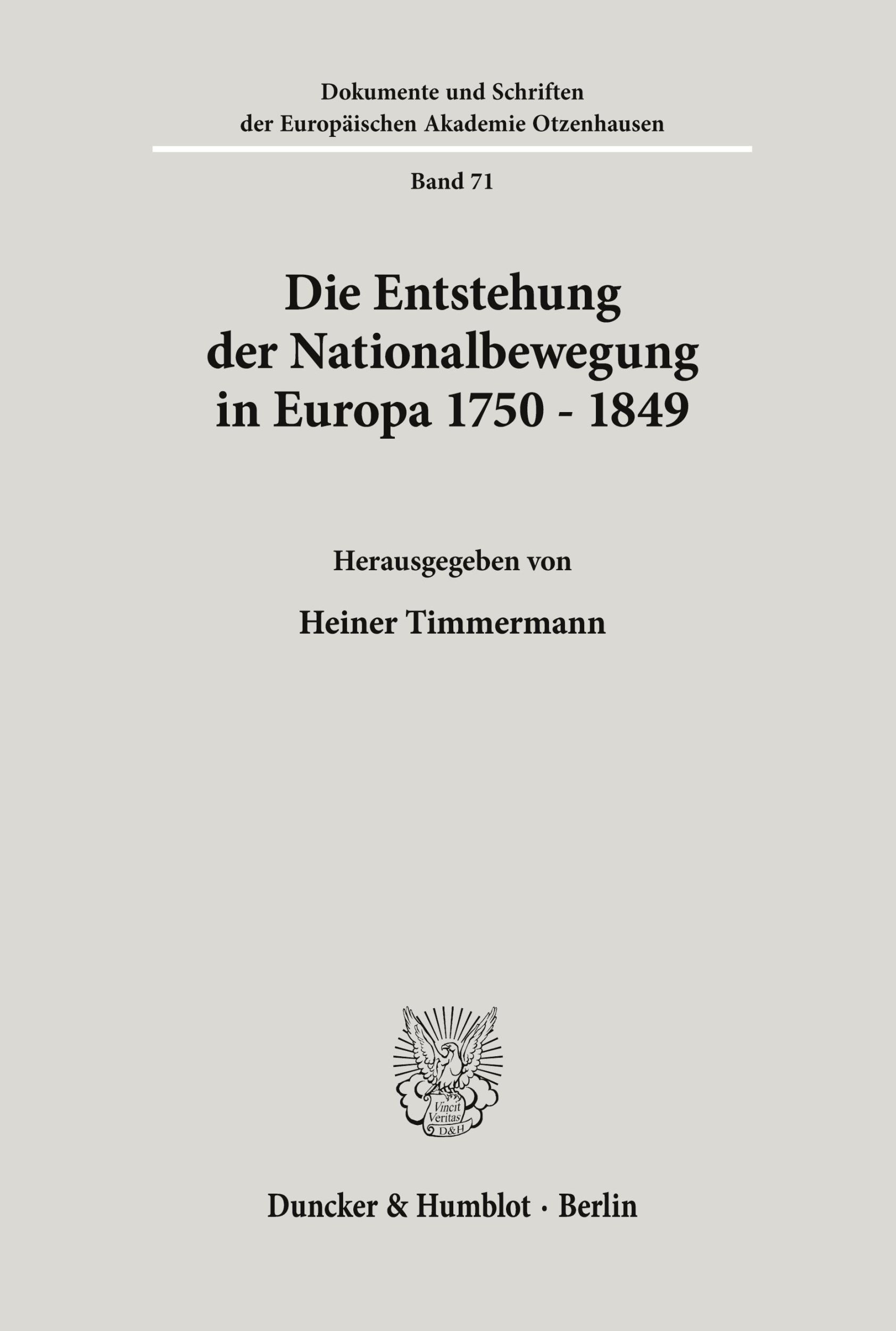 Cover: 9783428078646 | Die Entstehung der Nationalbewegung in Europa 1750 - 1849. | Buch