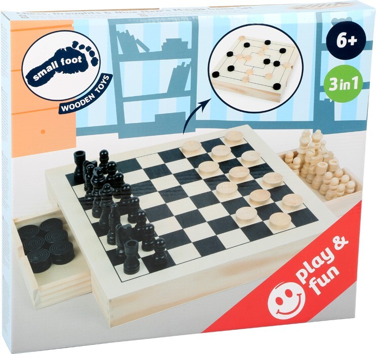 Cover: 4020972112088 | small foot 11208 - Spiele-Set (Schach/Dame/Mühle), Holzbox, 28x28cm