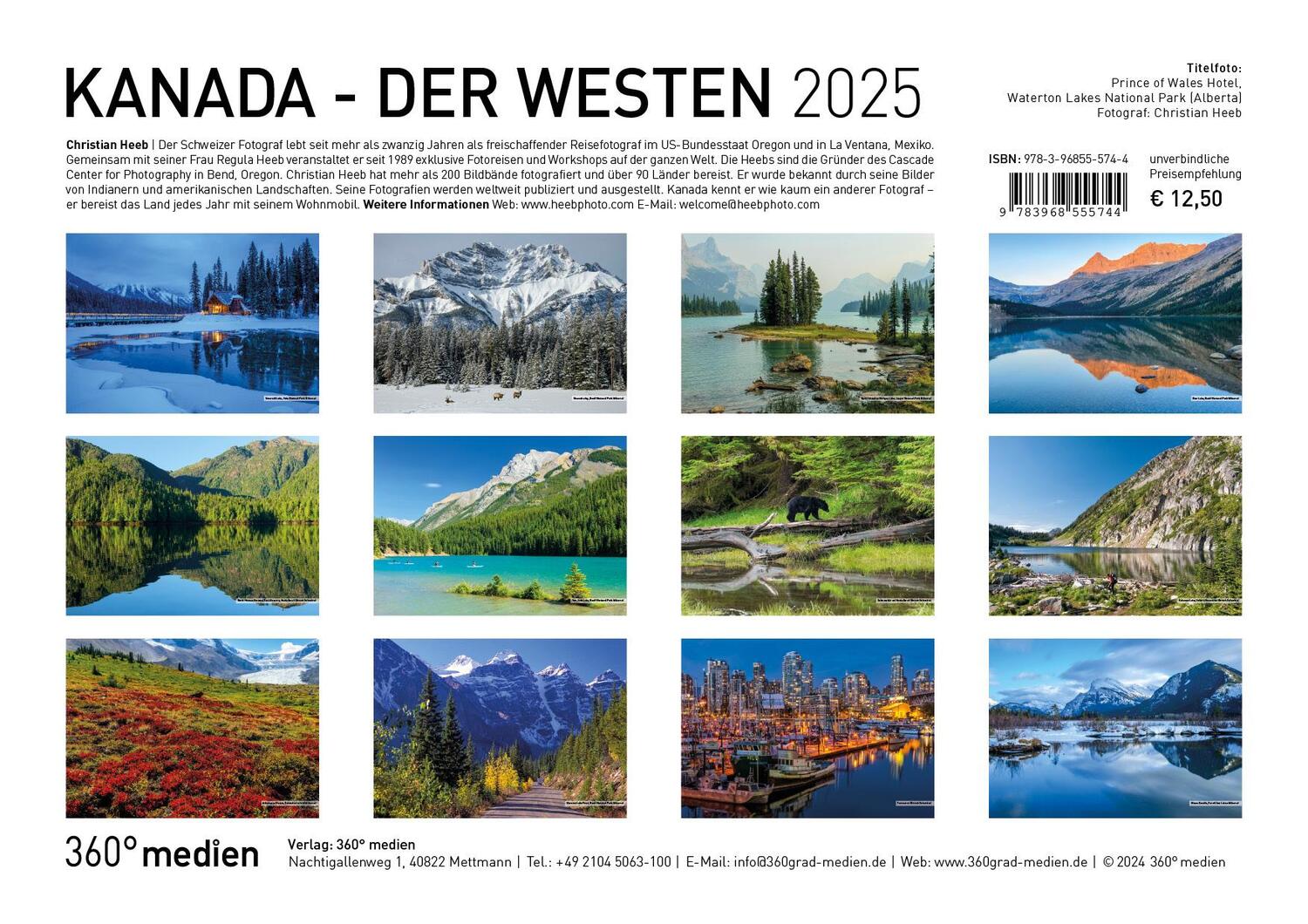 Bild: 9783968555744 | 360° Kanada - Der Westen Broschürenkalender 2025 | Christian Heeb