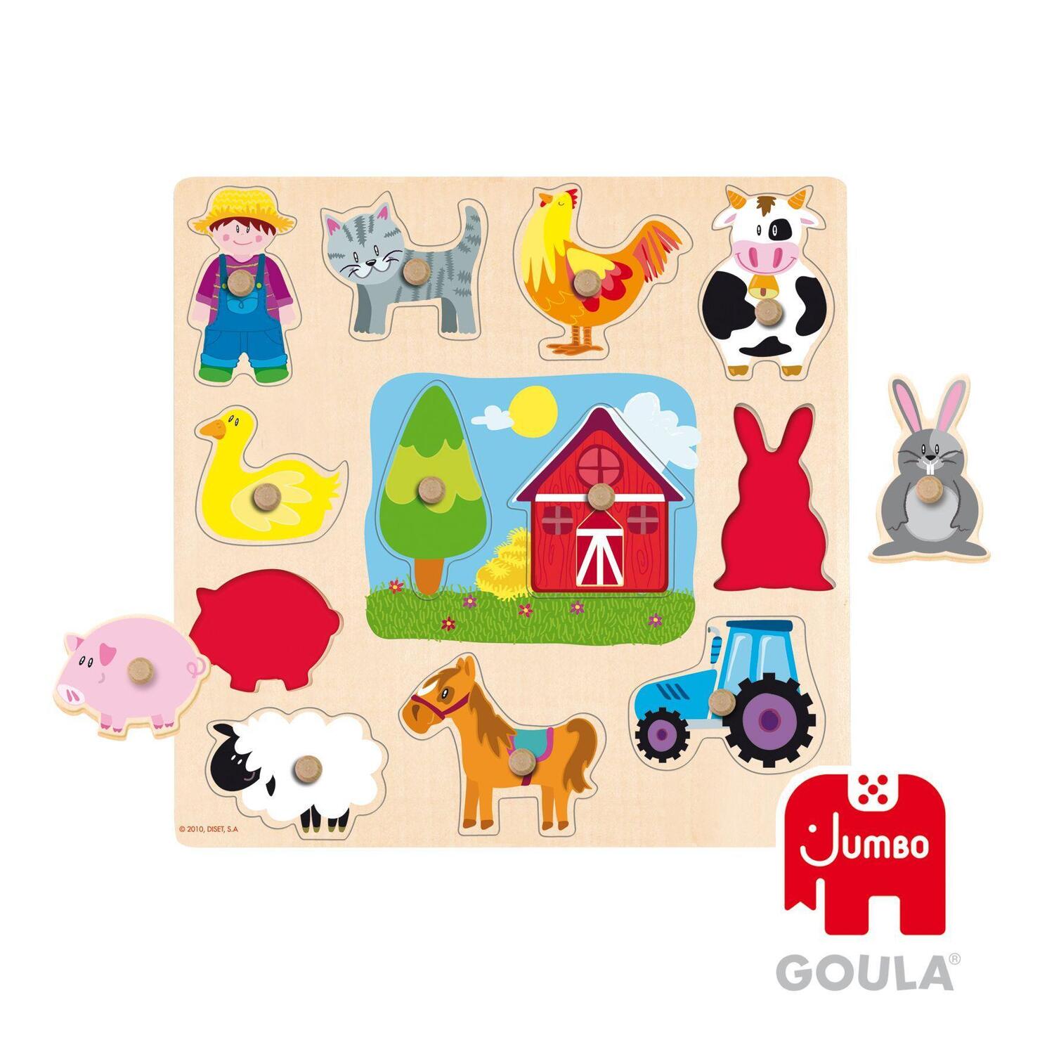 Cover: 8410446530252 | Goula Holzpuzzle Silhouetten Bauernhof | 12 Teile | Spiel | Deutsch