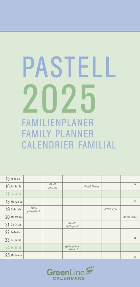 Cover: 4002725981691 | GreenLine - Pastell 2025 Familienplaner, 22x45cm, Familienkalender...