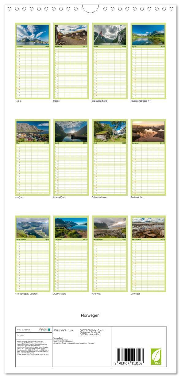 Bild: 9783457113103 | Familienplaner 2025 - Norwegen mit 5 Spalten (Wandkalender, 21 x 45...