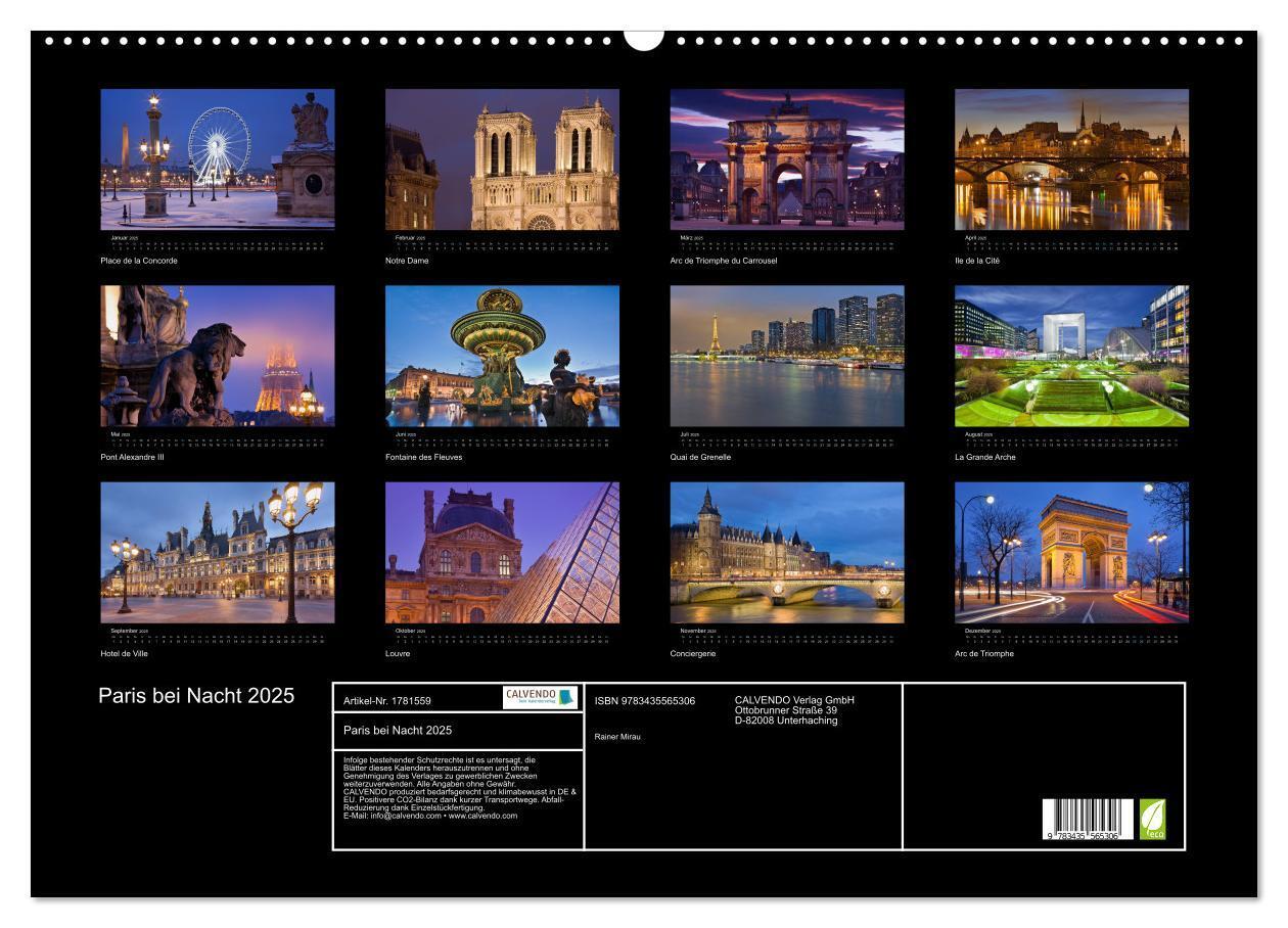 Bild: 9783435565306 | Paris bei Nacht 2025 (Wandkalender 2025 DIN A2 quer), CALVENDO...