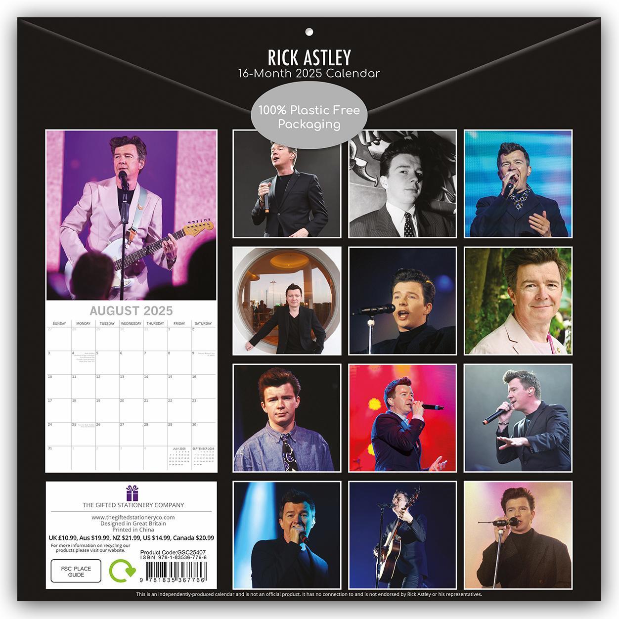 Rückseite: 9781835367766 | Rick Astley 2025 - 16-Monatskalender | The Gifted | Kalender | 14 S.