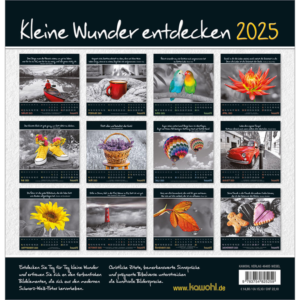 Bild: 9783754825259 | Kleine Wunder entdecken 2025 | Wandkalender mit christlichen Texten