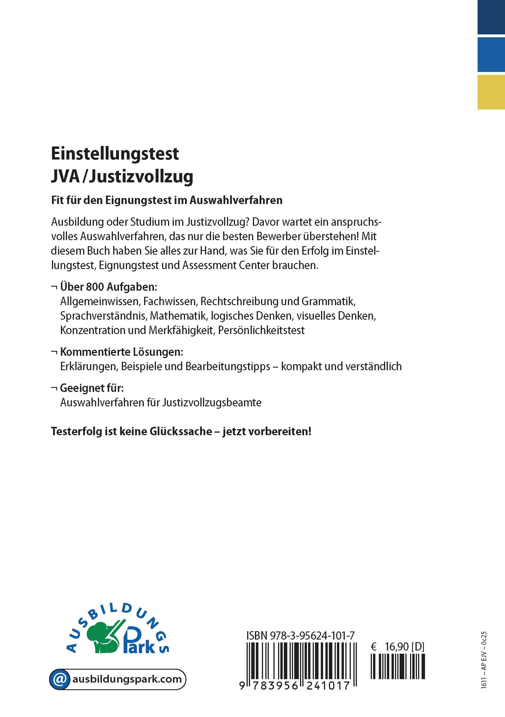 Rückseite: 9783956241017 | Einstellungstest JVA / Justizvollzug | Kurt Guth (u. a.) | Taschenbuch