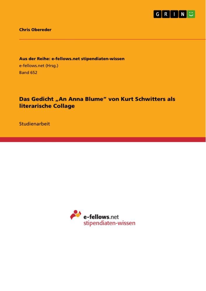 Cover: 9783656380078 | Das Gedicht ¿An Anna Blume¿ von Kurt Schwitters als literarische...