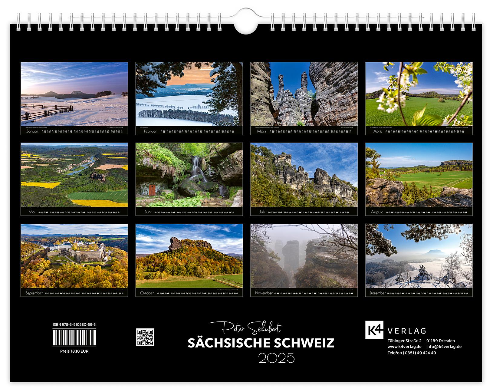 Bild: 9783910680593 | Kalender Sächsische Schweiz 2025 | 40 x 30 cm schwarzes Kalendarium