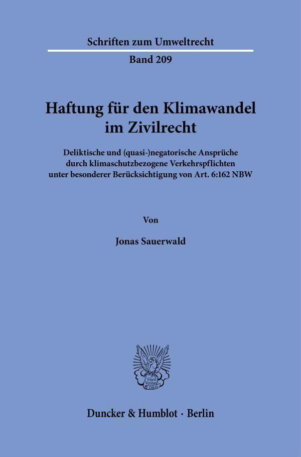 Cover: 9783428192021 | Haftung für den Klimawandel im Zivilrecht | Jonas Sauerwald | Buch