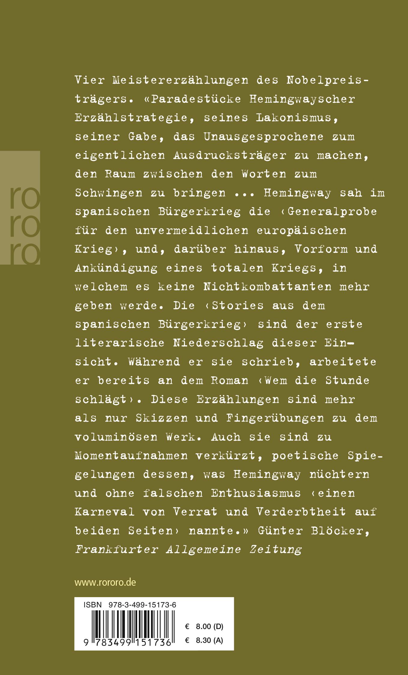 Rückseite: 9783499151736 | Der Abend vor der Schlacht | Stories aus dem spanischen Bürgerkrieg