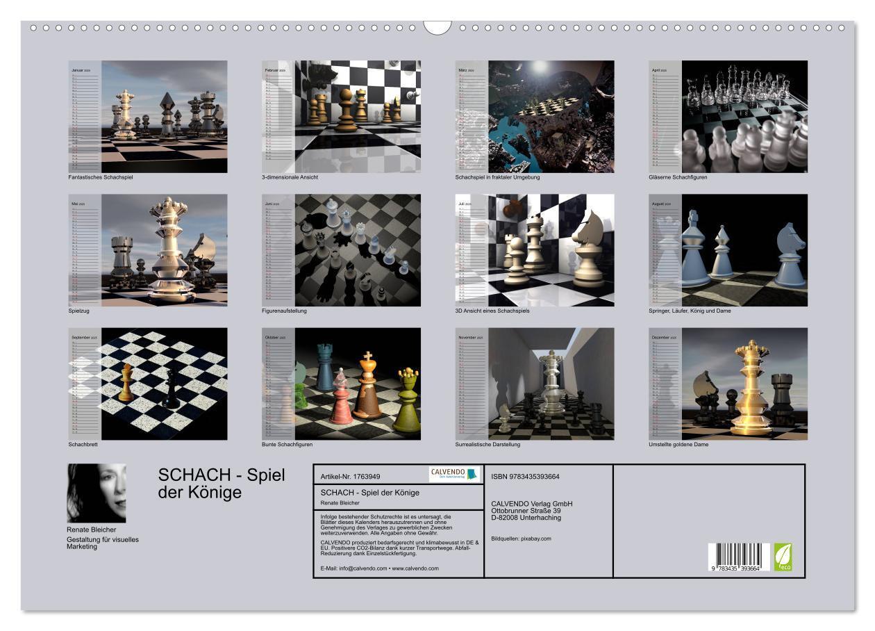 Bild: 9783435393664 | SCHACH - Spiel der Könige (Wandkalender 2025 DIN A2 quer), CALVENDO...