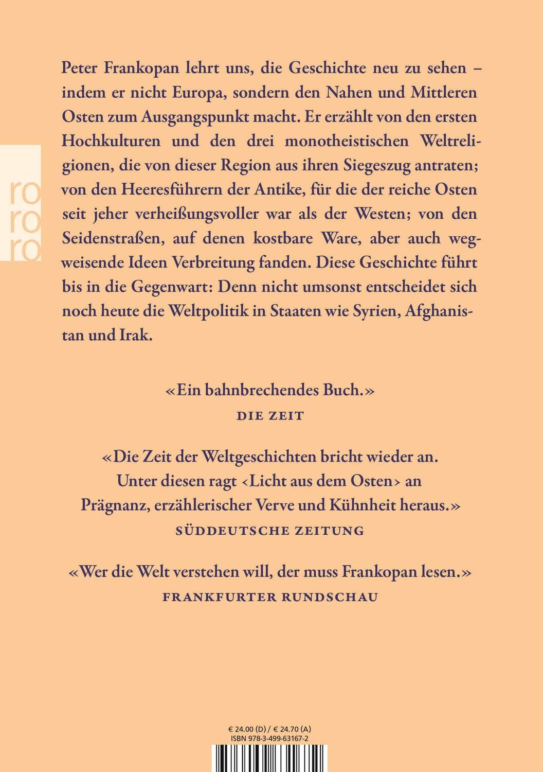 Rückseite: 9783499631672 | Licht aus dem Osten | Eine neue Geschichte der Welt | Peter Frankopan