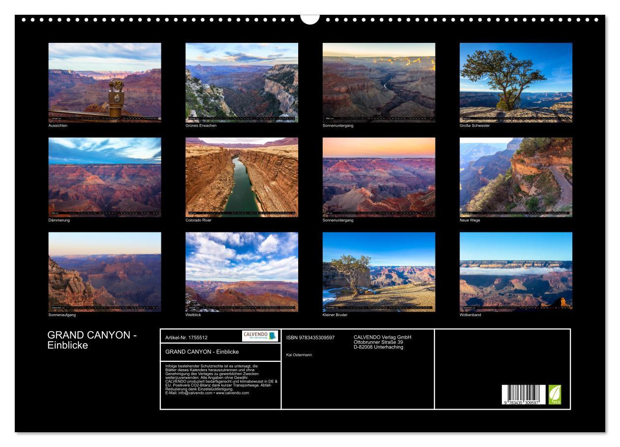 Bild: 9783435309597 | GRAND CANYON - Einblicke (Wandkalender 2025 DIN A2 quer), CALVENDO...