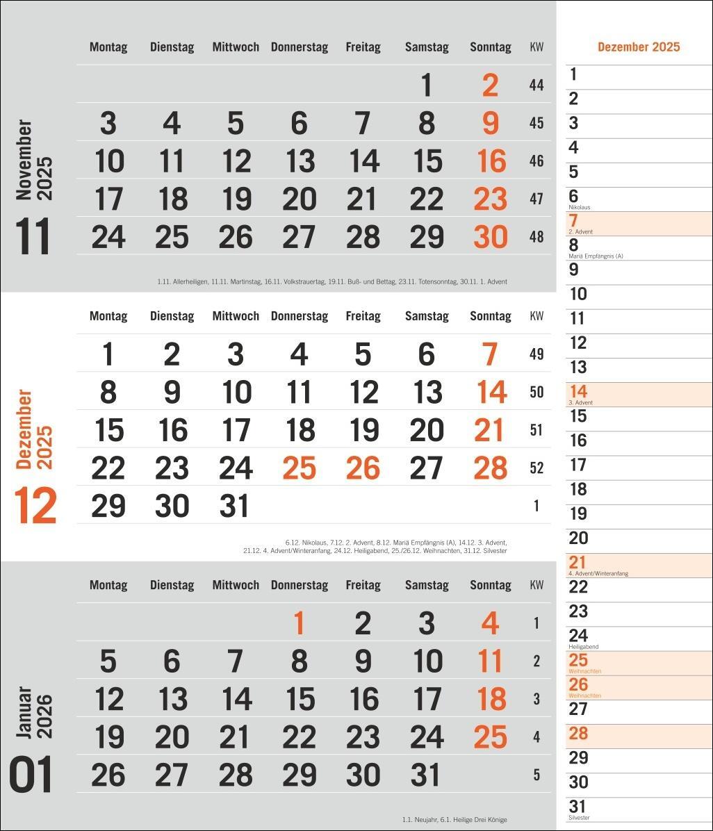 Bild: 9783756406807 | 3-Monatsplaner, orange 2025 | Heye | Kalender | Bürokalender Heye