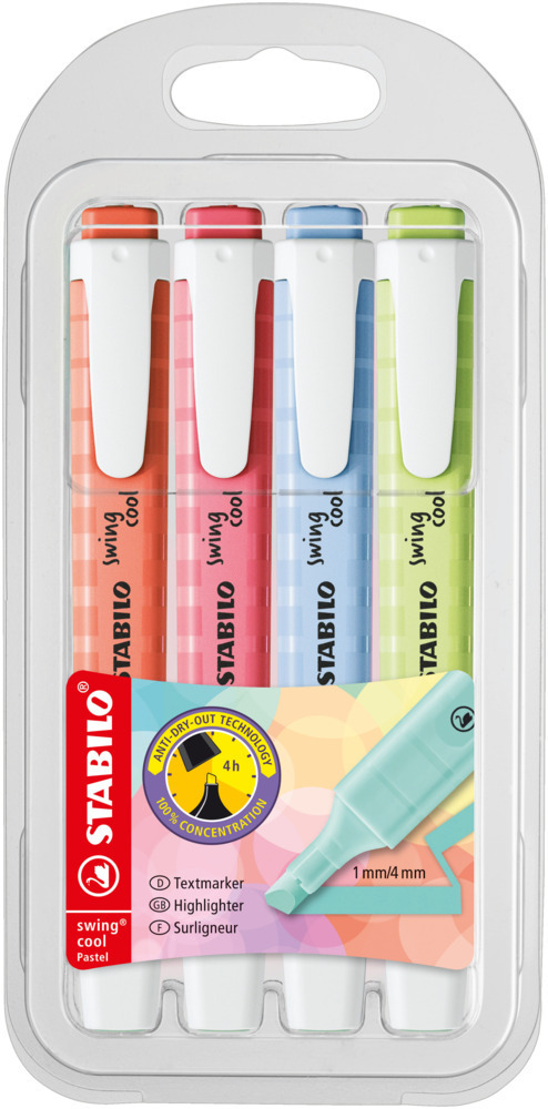 Cover: 4006381559461 | Textmarker - STABILO swing cool Pastel - 4er Pack - Prise von...