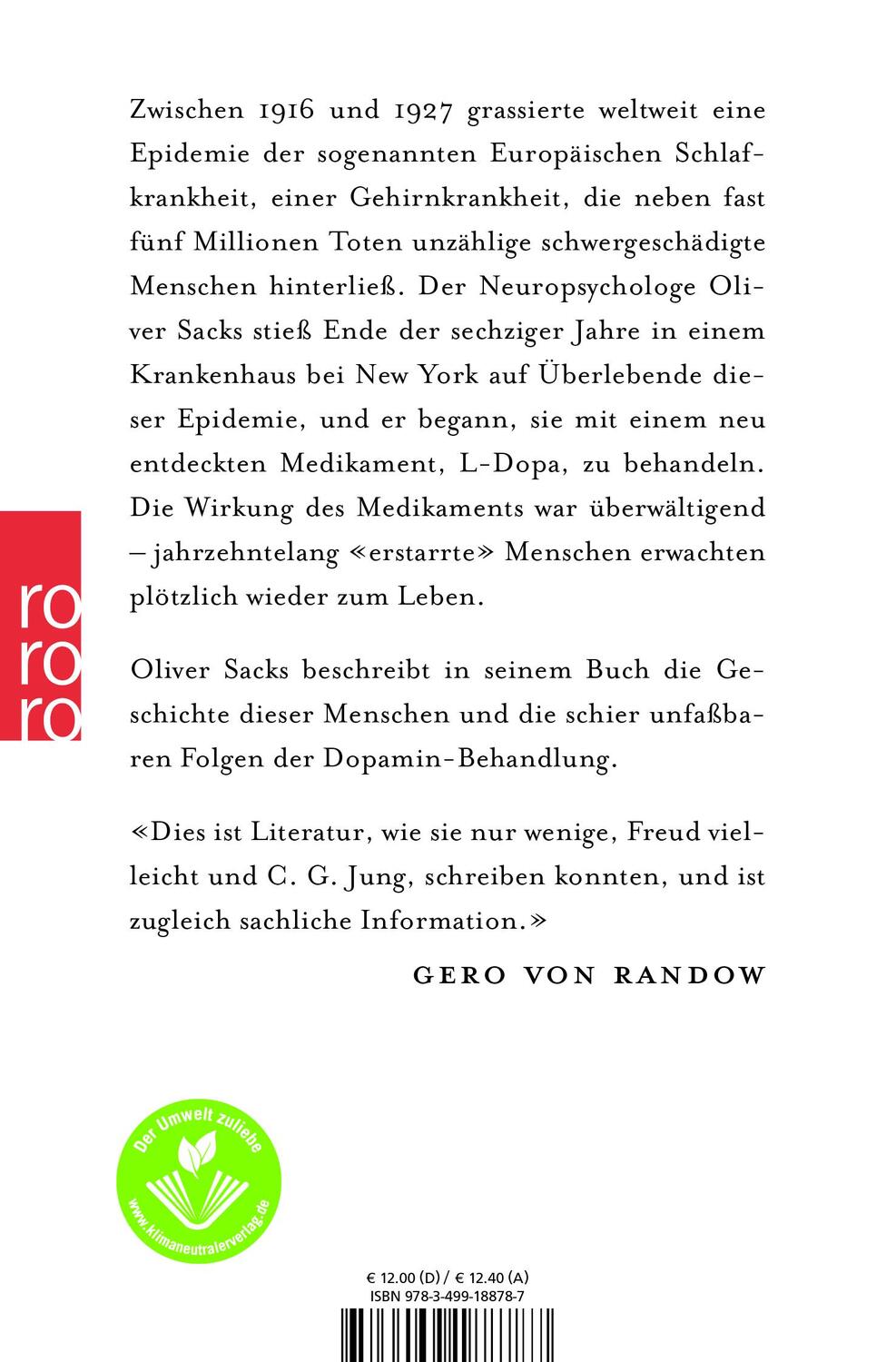 Rückseite: 9783499188787 | Awakenings: Zeit des Erwachens | Das Buch zum Film | Oliver Sacks