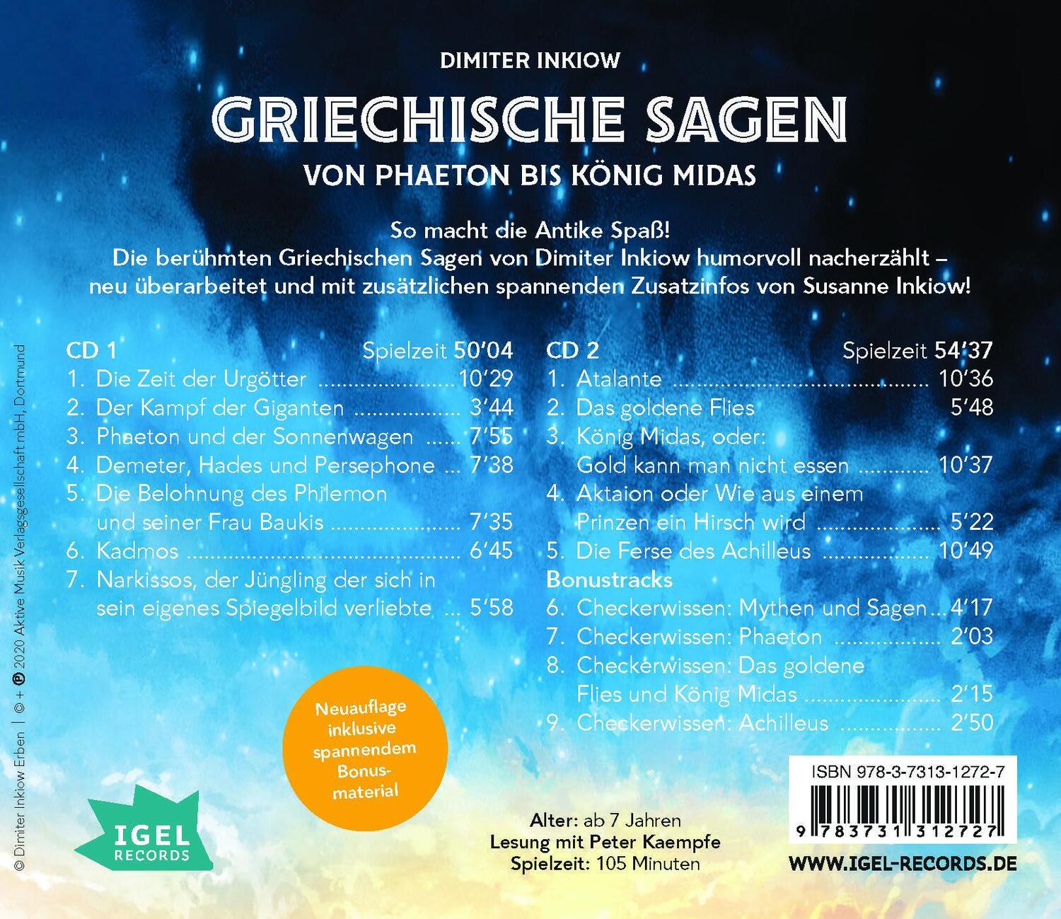 Rückseite: 9783731312727 | Griechische Sagen. Von Phaeton bis König Midas | Inkiow (u. a.) | CD