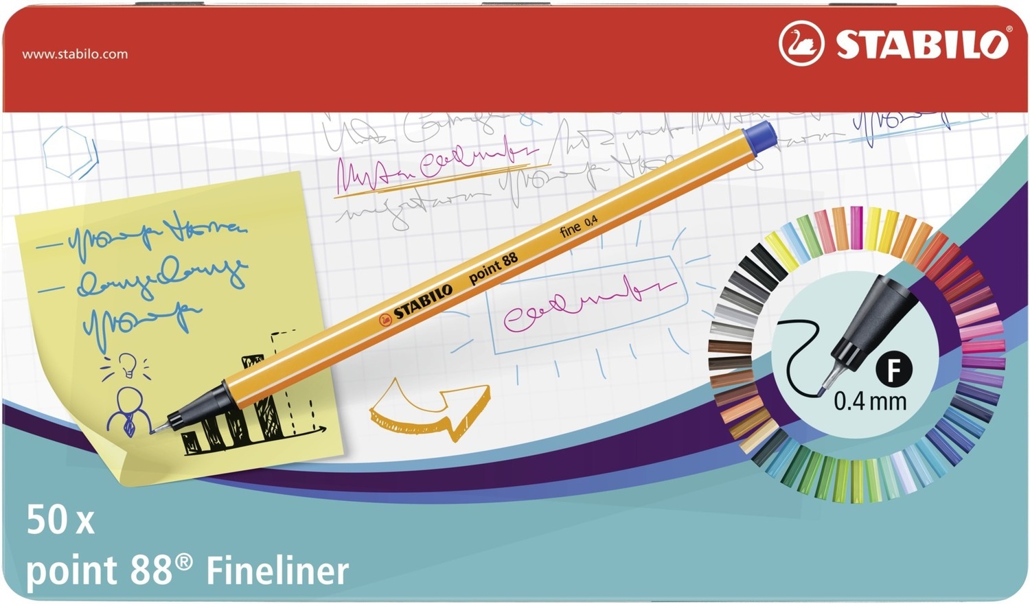 Cover: 4006381493475 | Fineliner - STABILO point 88 - 50er Metalletui - mit 47...