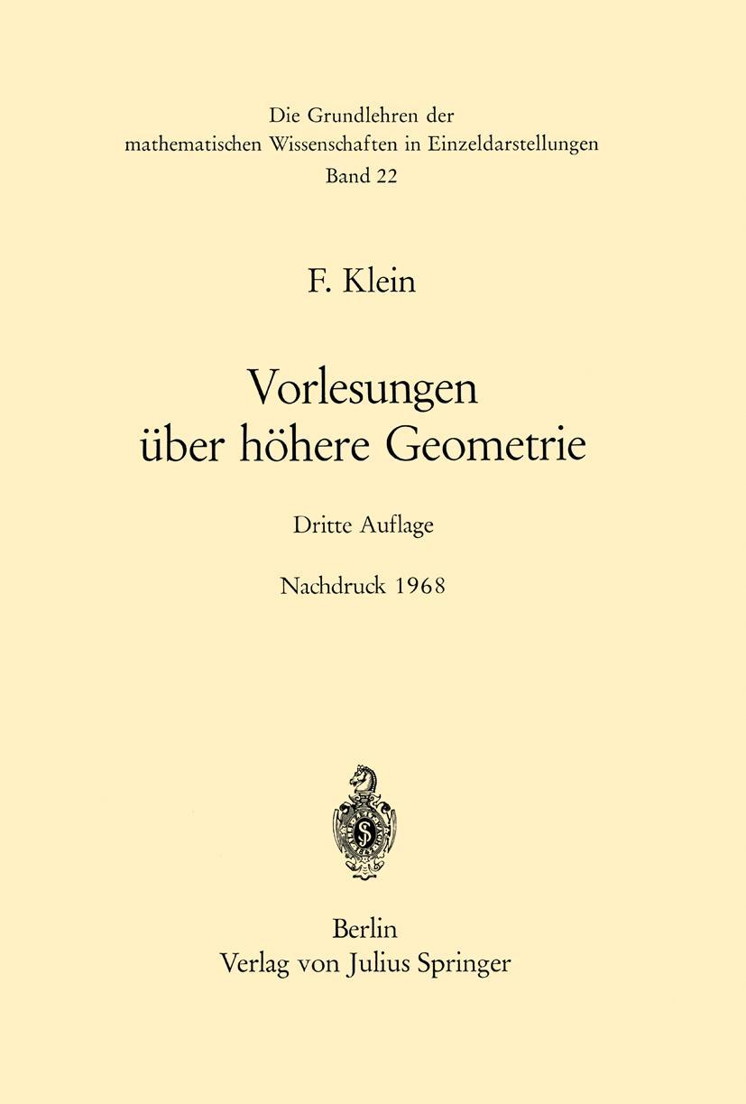 Cover: 9783642886751 | Vorlesungen über Höhere Geometrie | Felix Klein | Taschenbuch | viii