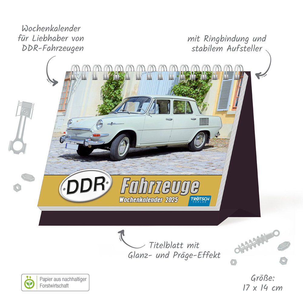 Bild: 9783988021830 | Trötsch Aufstellwochenkalender DDR Fahrzeuge 2025 | Co.KG | Kalender