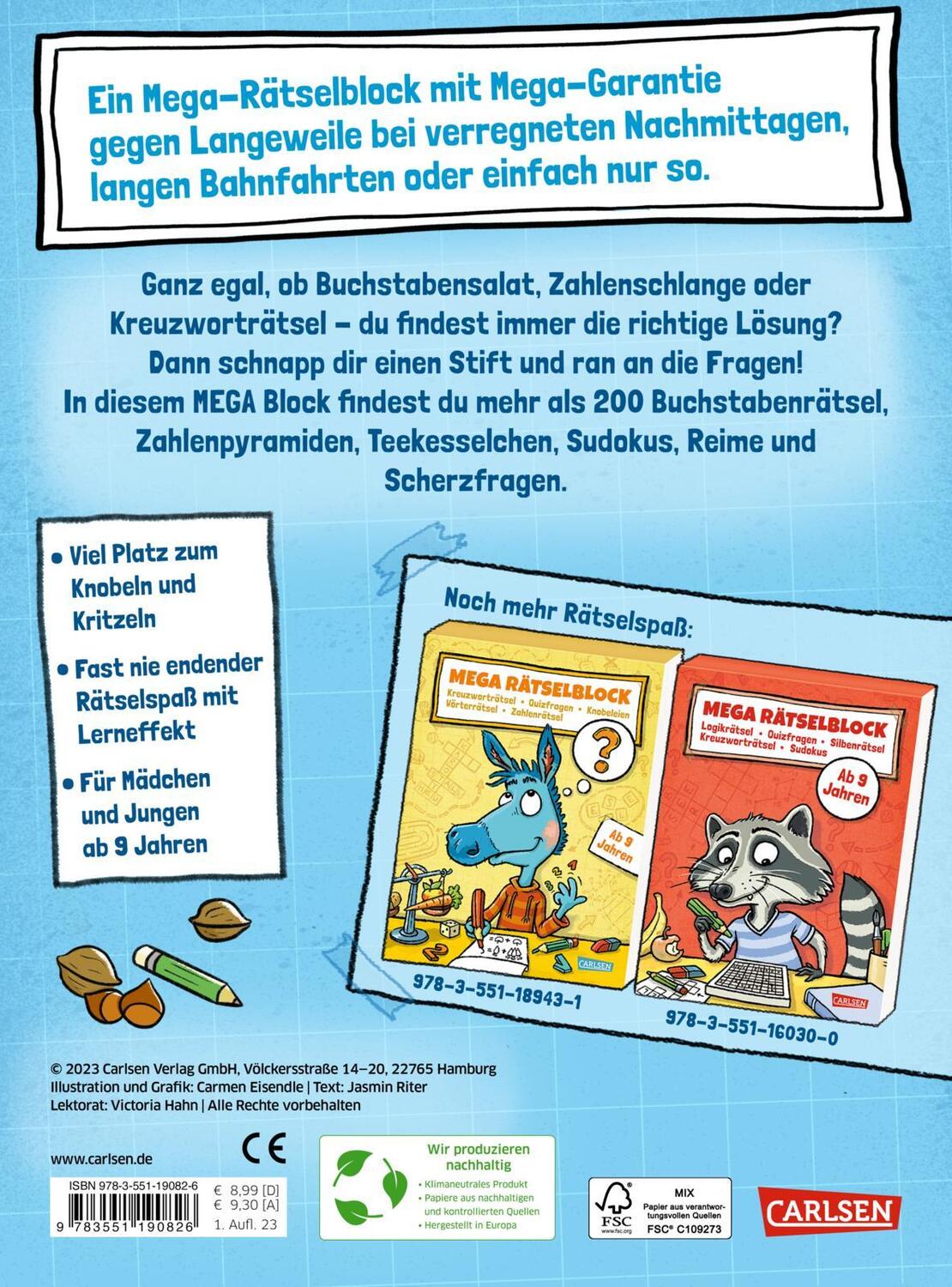 Rückseite: 9783551190826 | Mega Rätselblock - Buchstabenrätsel, Denkspiele, Zahlenpyramiden,...