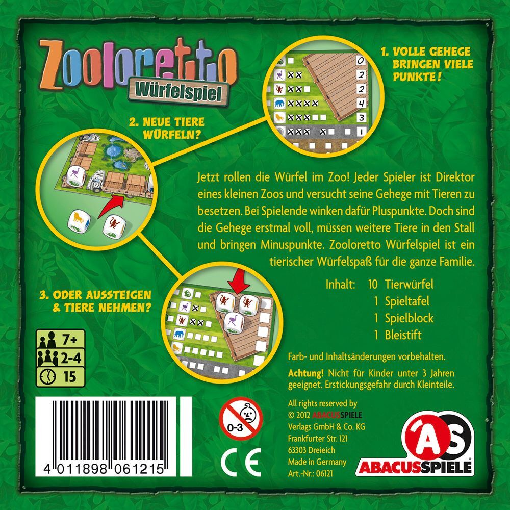 Bild: 4011898061215 | Zooloretto Würfelspiel | Michael Schacht | Spiel | In Spielebox | 2012