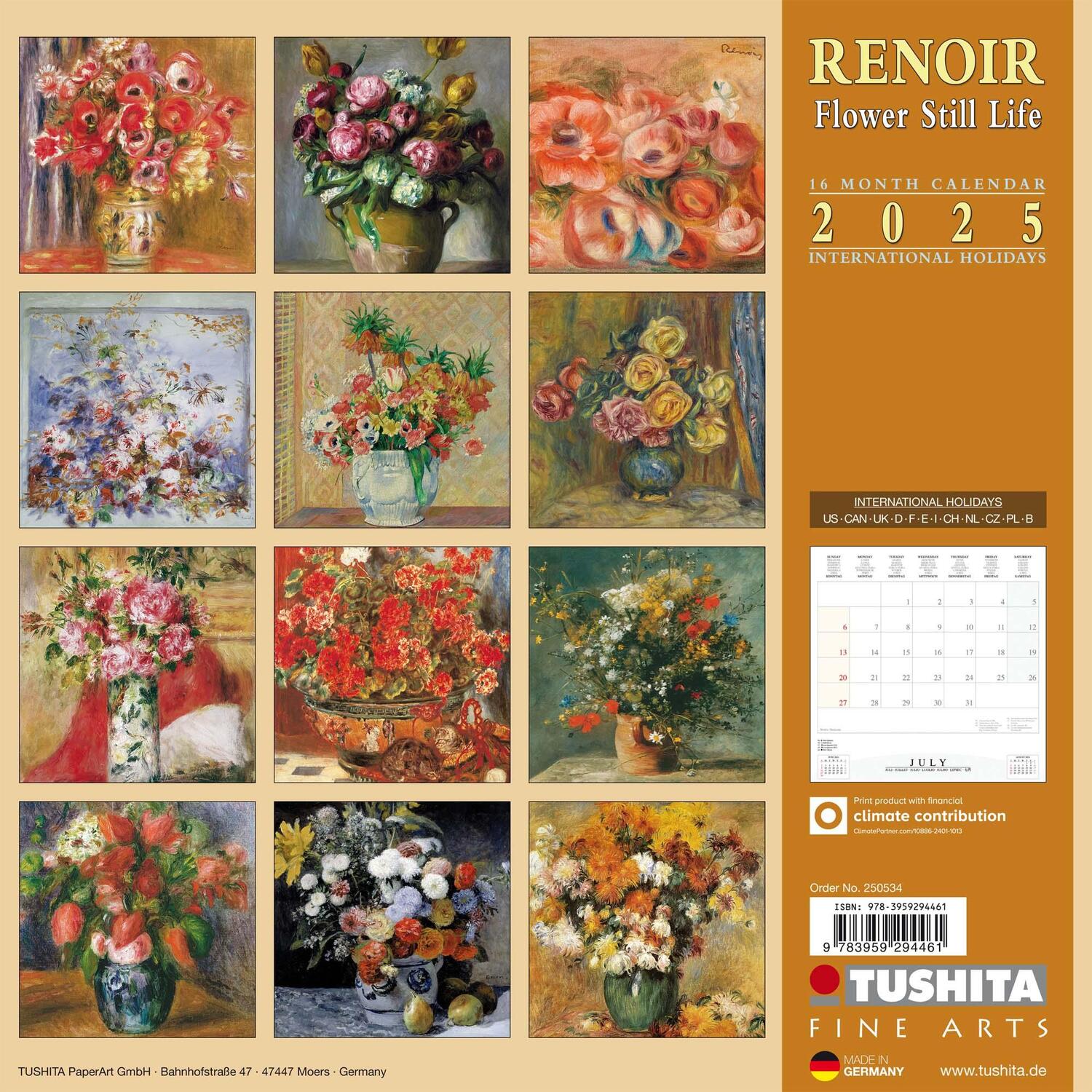 Rückseite: 9783959294461 | Renoir - Flowers still Life 2025 | Kalender 2025 | Kalender | 28 S.