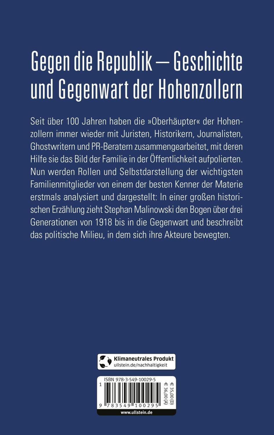 Rückseite: 9783549100295 | Die Hohenzollern und die Nazis | Stephan Malinowski | Buch | 752 S.