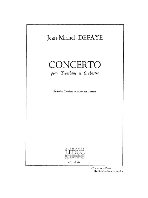 Cover: 9790046262821 | Concerto -Trombone Et Orch. | Jean-Michel Defaye | Buch