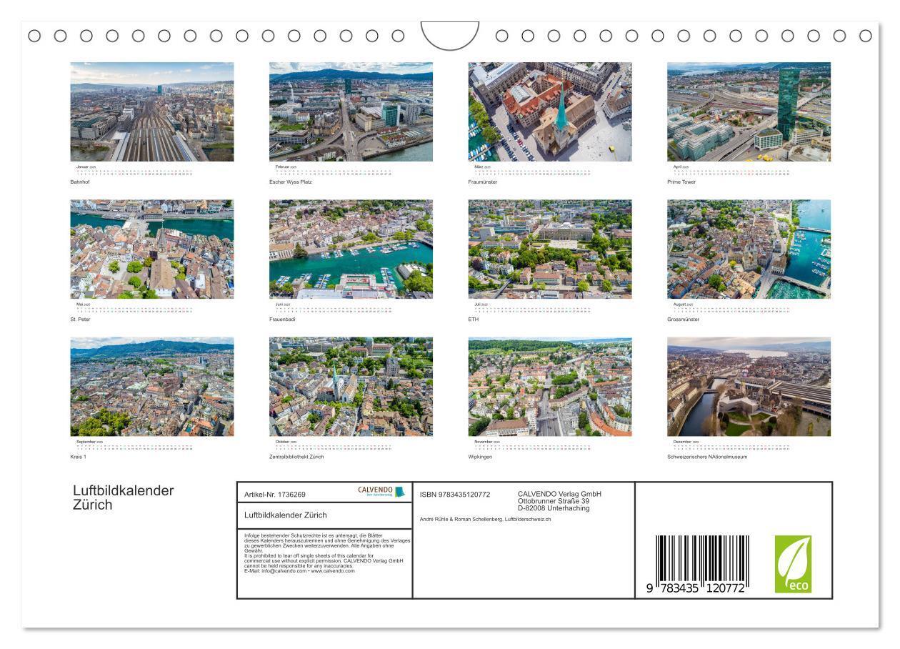 Bild: 9783435120772 | Luftbildkalender Zürich (Wandkalender 2025 DIN A4 quer), CALVENDO...