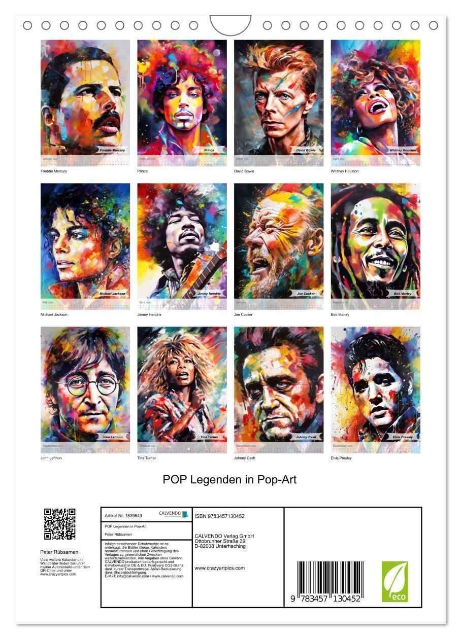 Bild: 9783457130452 | POP Legenden in Pop-Art (Wandkalender 2025 DIN A4 hoch), CALVENDO...