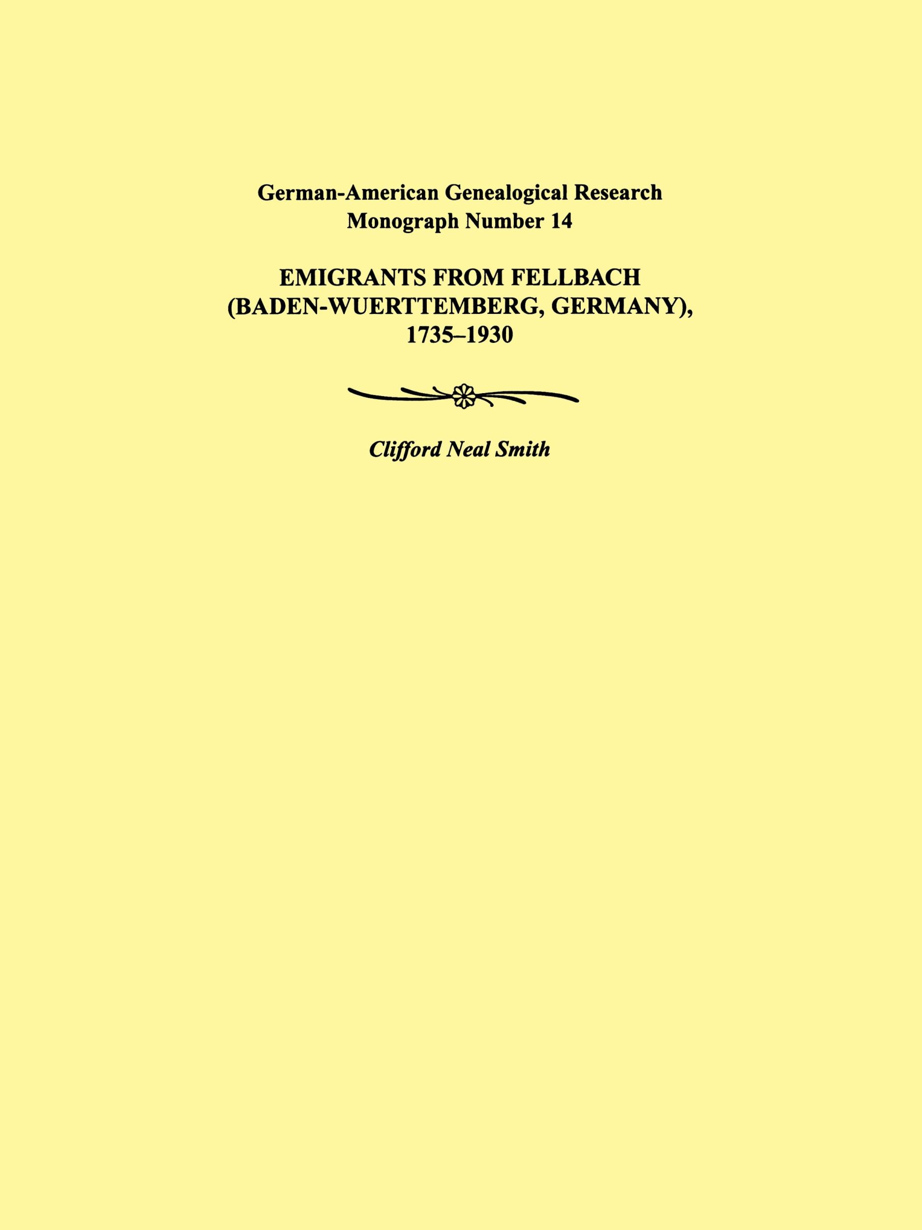 Cover: 9780806352589 | Emigrants from Fellbach (Baden-Wuerttemberg, Germany), 1735-1930....