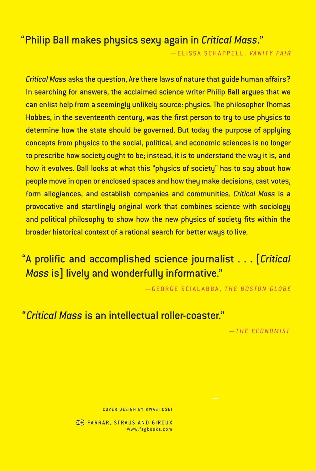 Rückseite: 9780374530419 | Critical Mass | How One Thing Leads to Another | Philip Ball | Buch