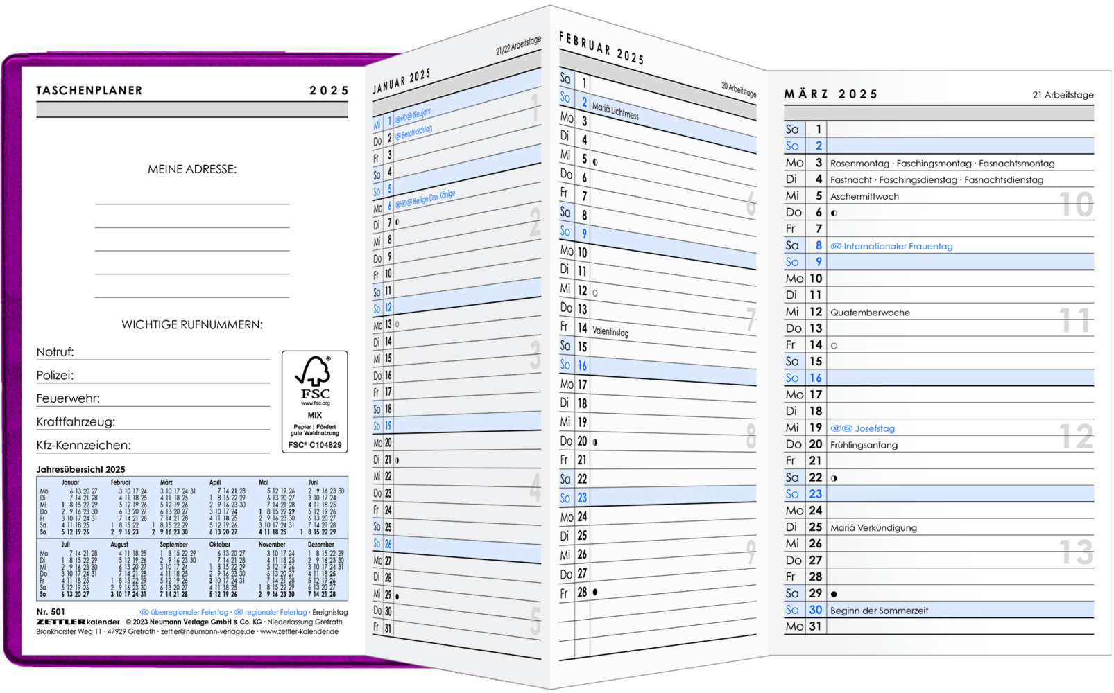 Bild: 4006928025497 | Zettler - Taschenplaner 2025 rosa, 9,5x16cm, Taschenkalender...